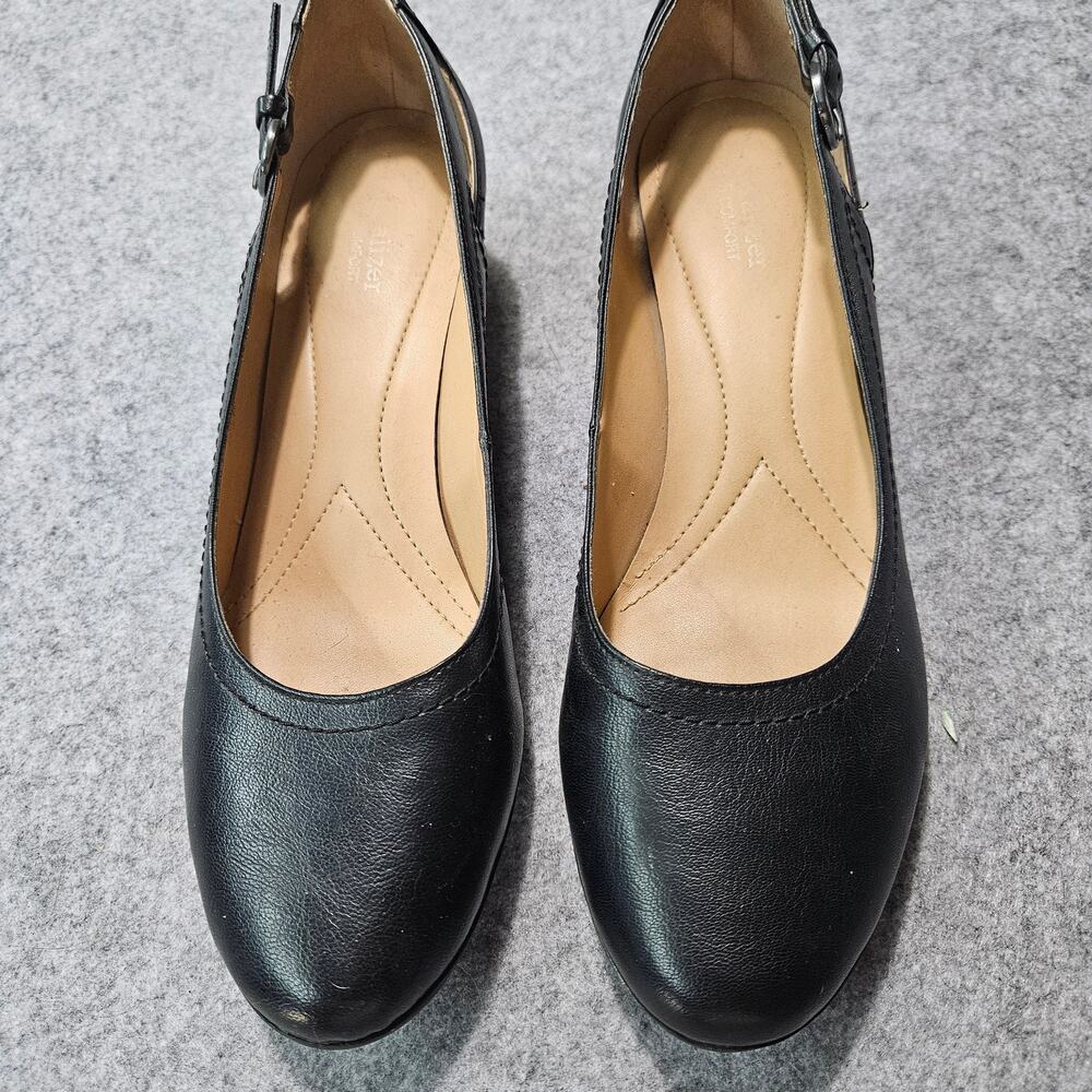 Naturalizer Black Leather Cutout Low Wedge Pumps Shoes Size 11M